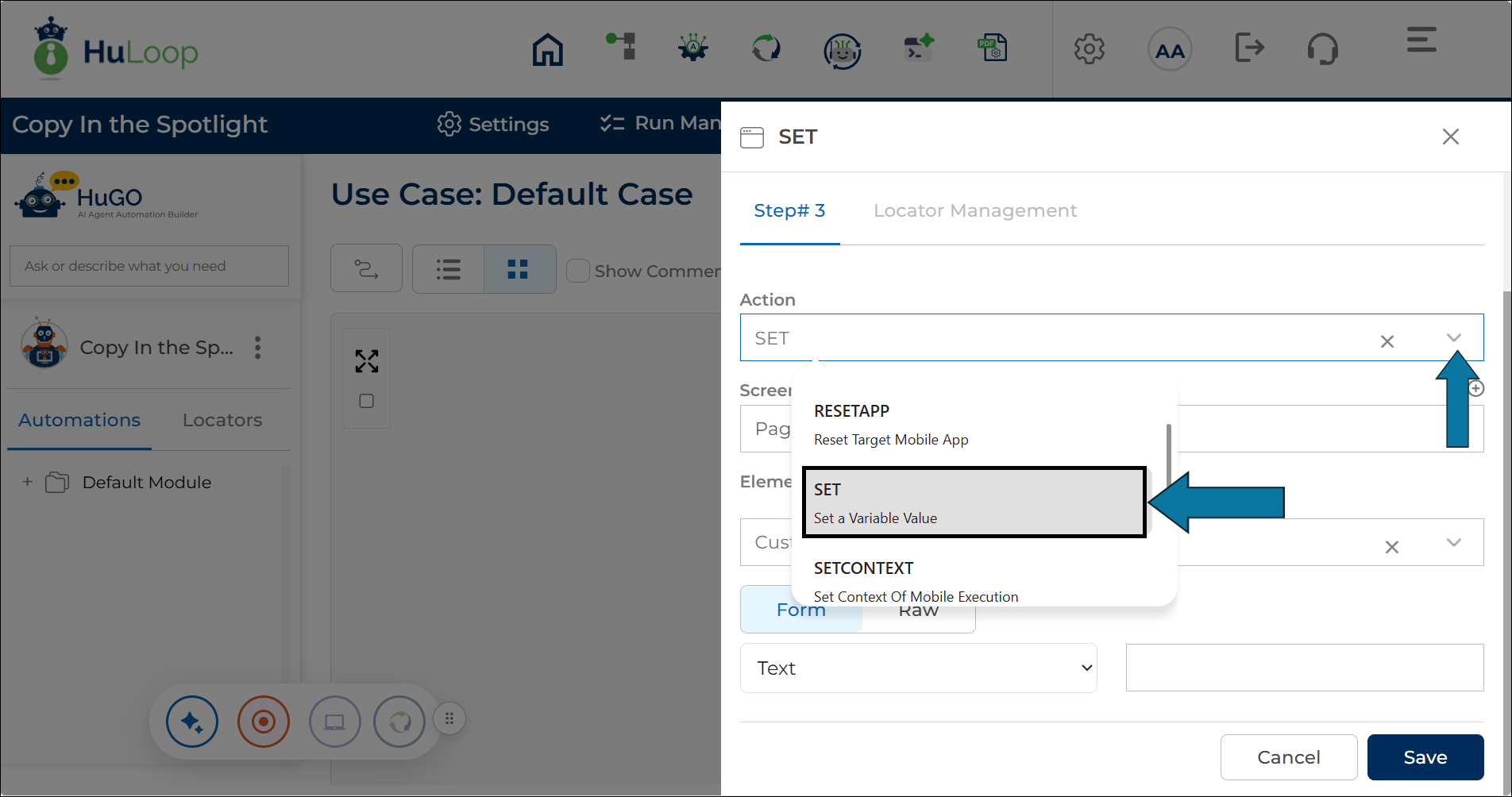 Defining a Run-Time Variable: List View