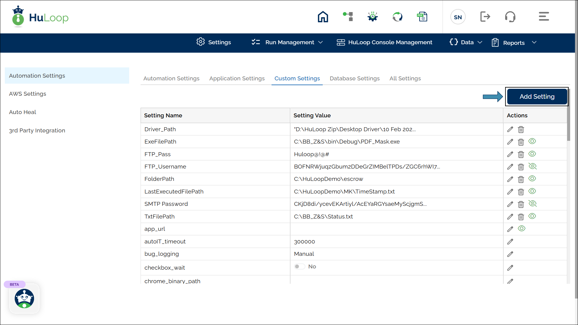 Custom Settings Page