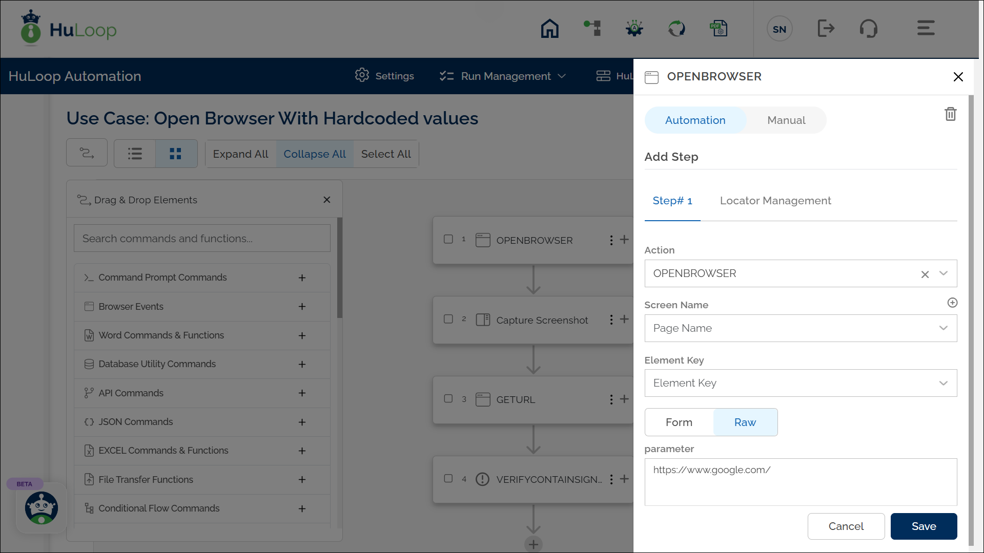 Adding Open Web Browser Action in Grid View