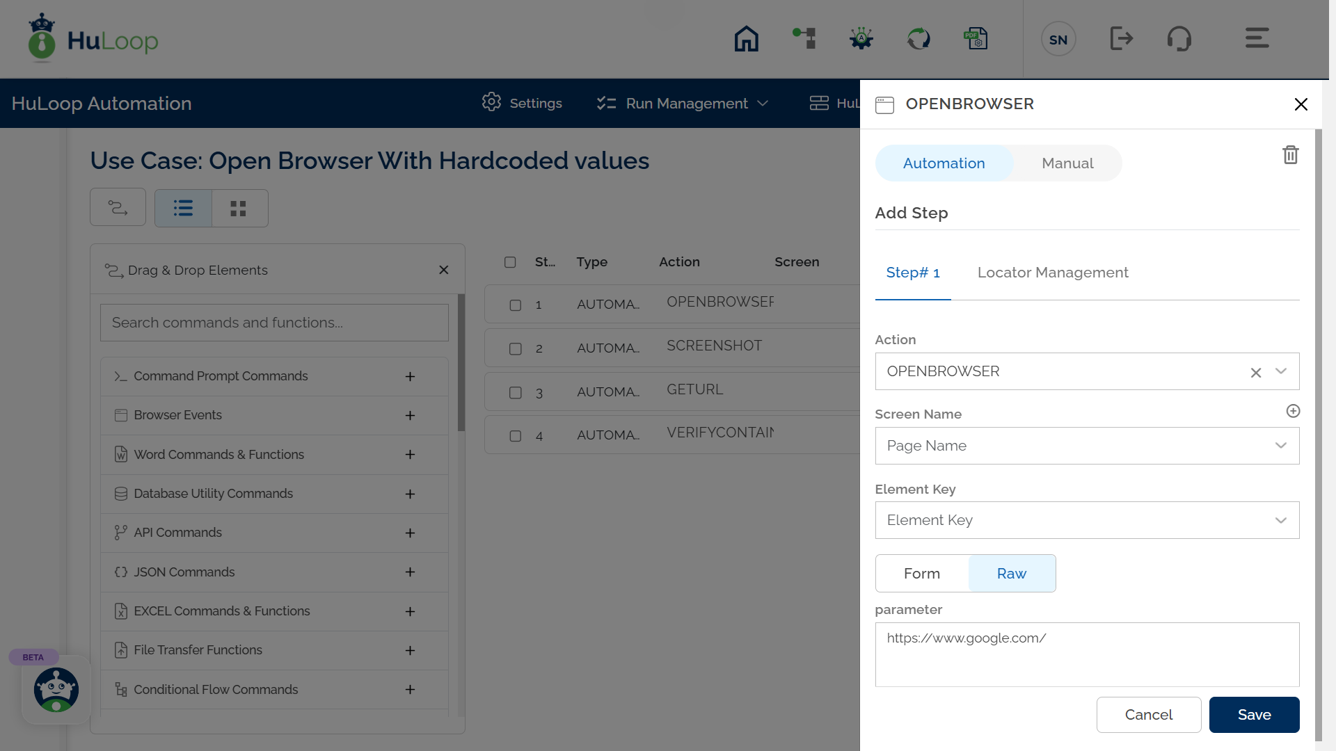 Adding Open Web Browser Action in List View