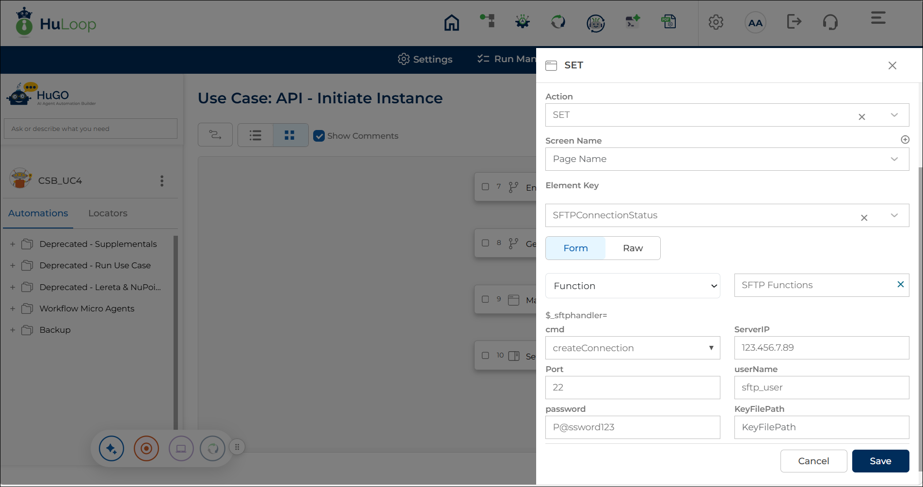 SFTP Handler - Create Connection Grid View