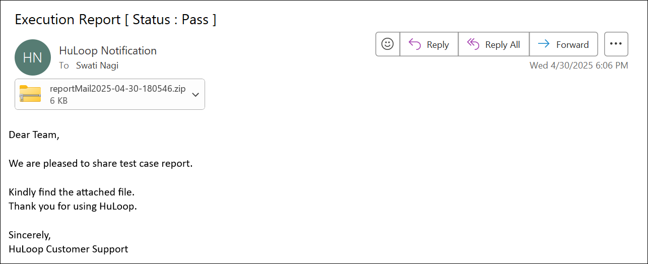 Execution Report Email Sample