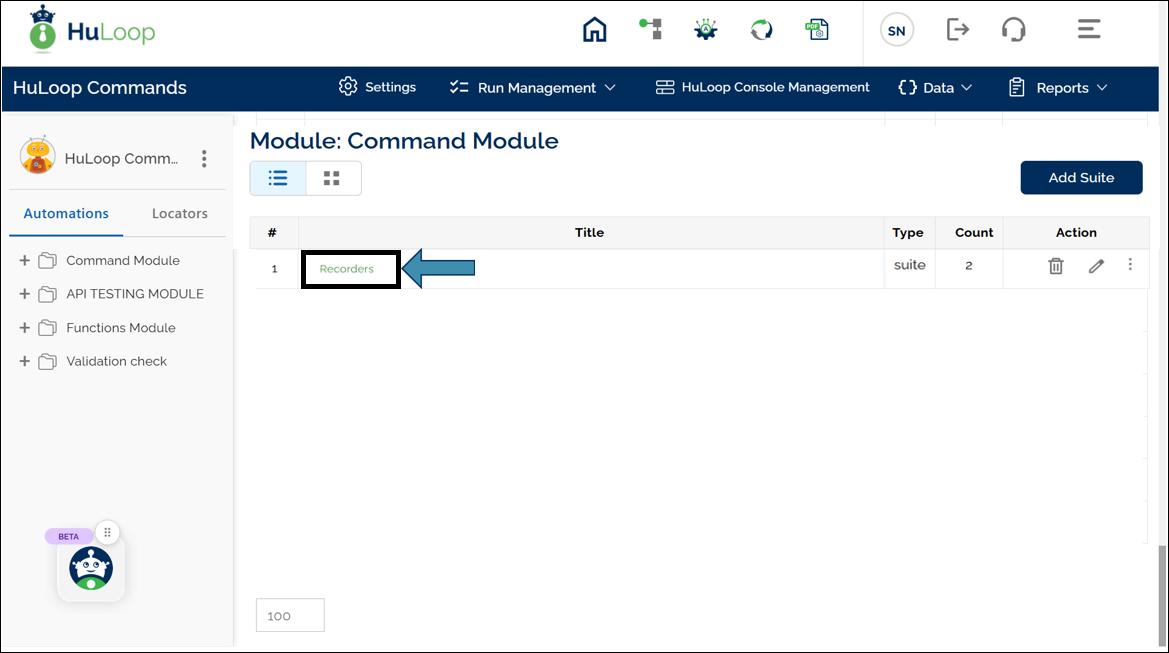 Suite Page: List View