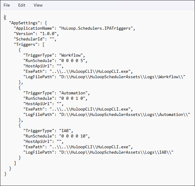 Scheduler configuration file structure