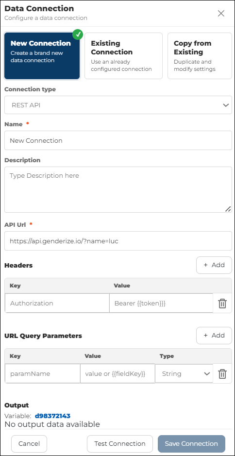 Creating a new Rest API Connection